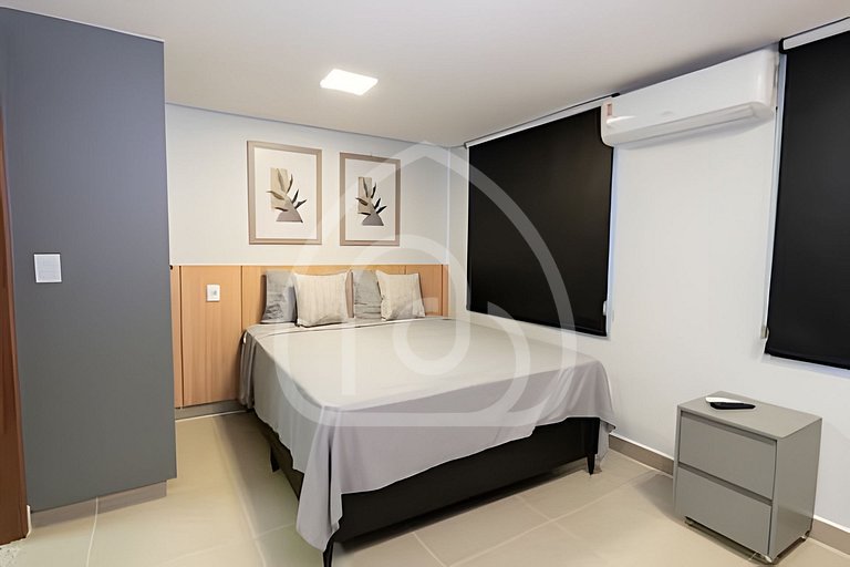 Studio completo com Wi-Fi, cozinha equipada e muito conforto