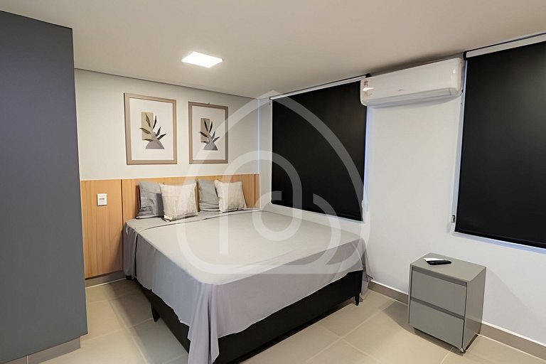 Studio completo com Wi-Fi, cozinha equipada e muito conforto